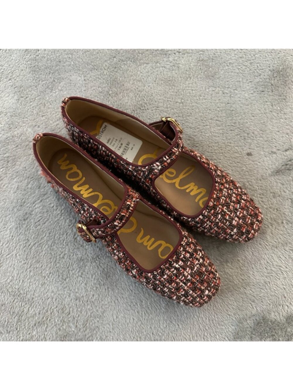 Sam Edelman Michaela Mary Jane Tweed Boucle Flats Women's 8 Shoes Brown Red - Picture 2 of 6